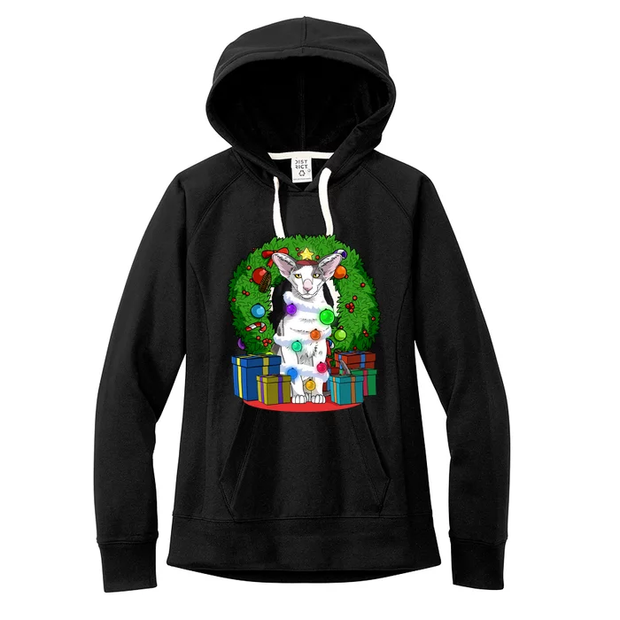 Oriental Shorthair Cat Christmas Tree Xmas Santa Gift Women's Fleece Hoodie