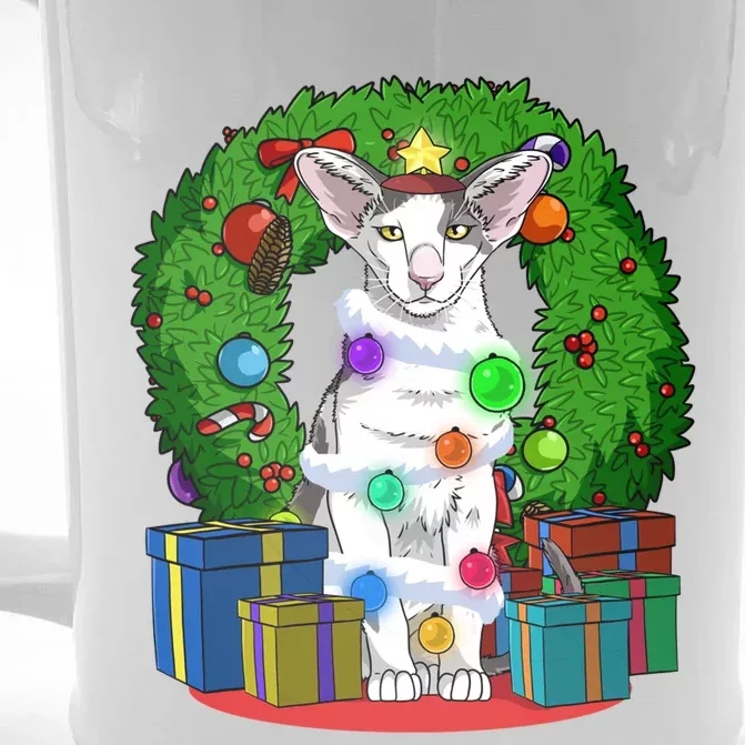 Oriental Shorthair Cat Christmas Tree Xmas Santa Gift Front & Back Beer Stein