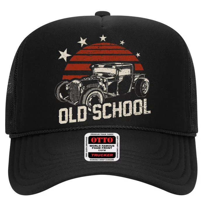 Old School Classic Car Rockabilly Hotrod High Crown Mesh Trucker Hat