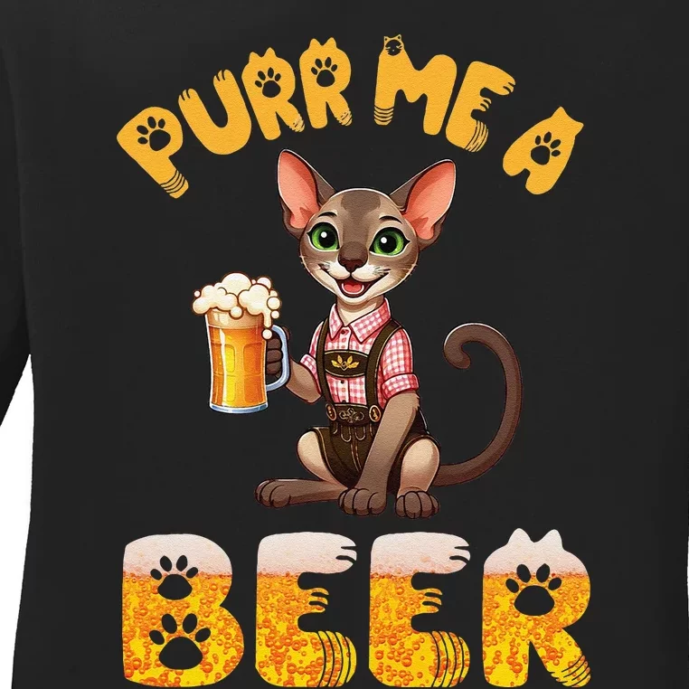 Oriental Shorthair Cat Bavarian Drinking Beer Purr Me A Beer Ladies Long Sleeve Shirt