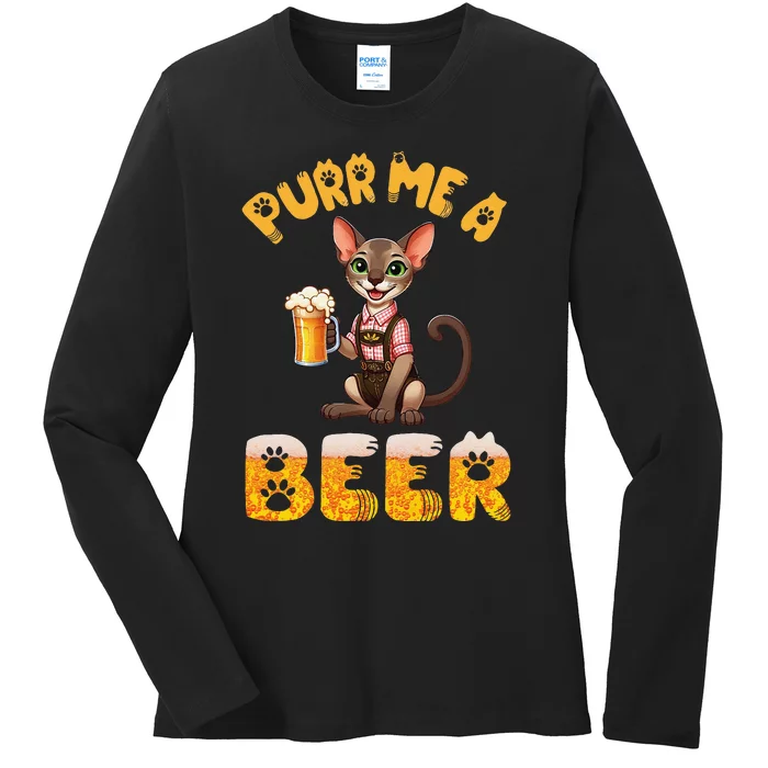 Oriental Shorthair Cat Bavarian Drinking Beer Purr Me A Beer Ladies Long Sleeve Shirt