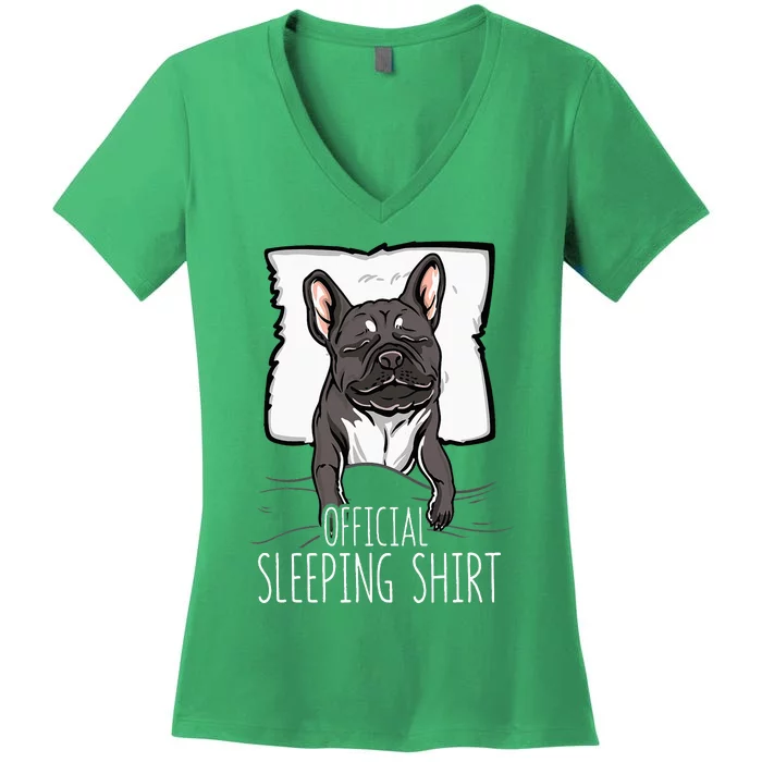 of.ficial sleeping cute french bulldog dog nightgown Women's V-Neck T-Shirt