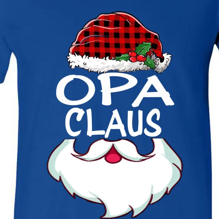 Opa Santa Claus Red Plaid Funny Family Christmas Pajamas Dad Gift V-Neck T-Shirt