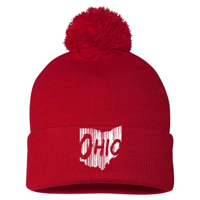 Ohio State Distressed Pom Pom 12in Knit Beanie