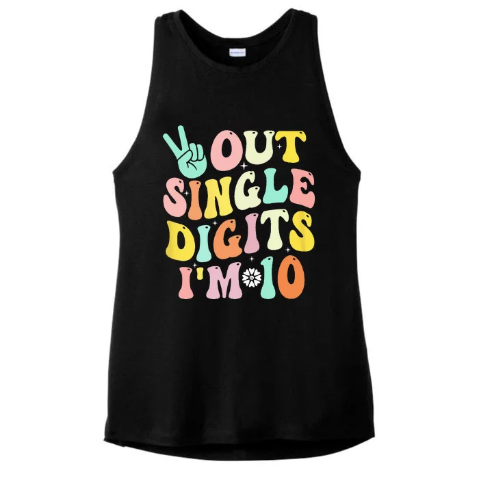 Out Single Digits Im 10 Funny Vintage Design Groovy Ladies Tri-Blend Wicking Tank