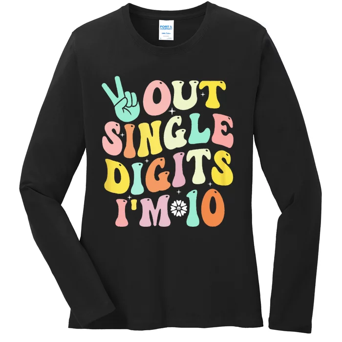 Out Single Digits Im 10 Funny Vintage Design Groovy Ladies Long Sleeve Shirt