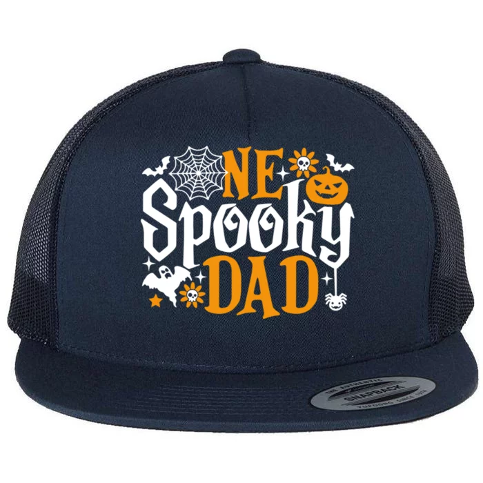 One Spooky Dad Meaningful Gift Funny Halloween Family Matching Gift Flat Bill Trucker Hat