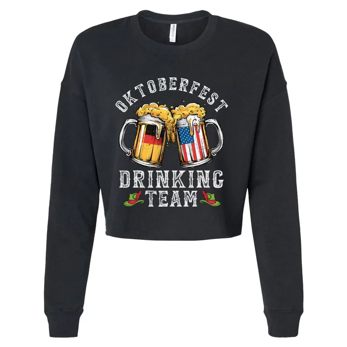 Oktoberfest Squad Drinking Team Beer German American Flag Cropped Pullover Crew