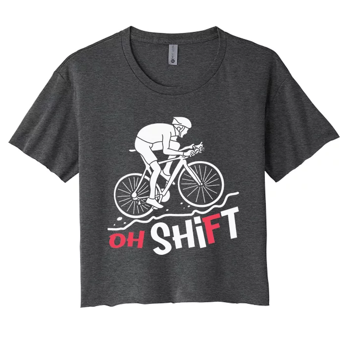 Oh Shift Funny Mountain Biking & Cycling Artwork Women's Crop Top Tee