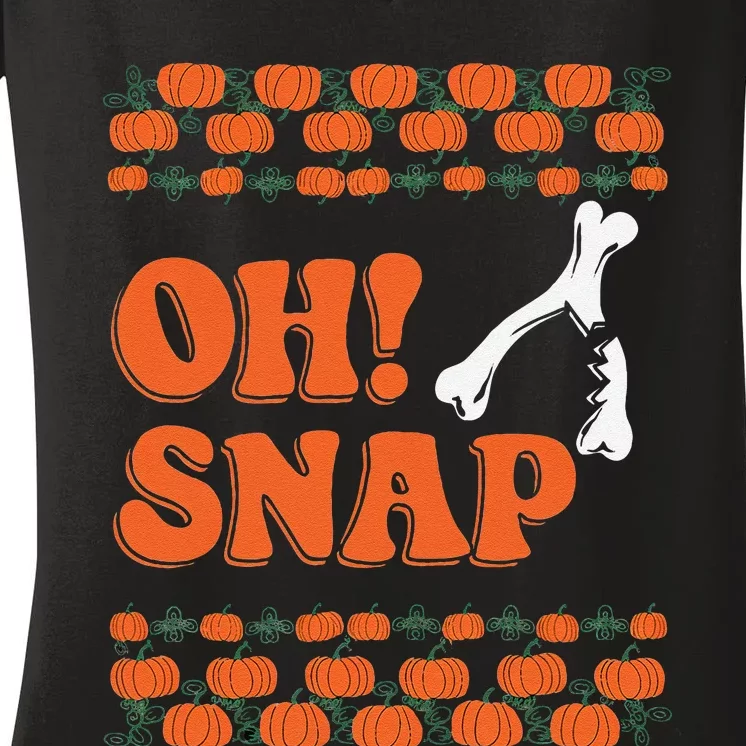 Oh Snap Funny Thanksgiving Ugly Turkey Wishbone Fun Women's V-Neck T-Shirt