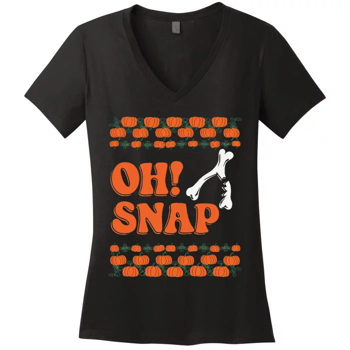 Oh Snap Funny Thanksgiving Ugly Turkey Wishbone Fun Women's V-Neck T-Shirt