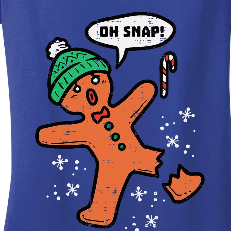 Oh Snap Gingerbread Man Funny Christmas Xmas Women's V-Neck T-Shirt