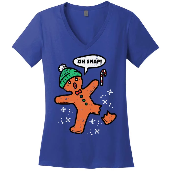 Oh Snap Gingerbread Man Funny Christmas Xmas Women's V-Neck T-Shirt