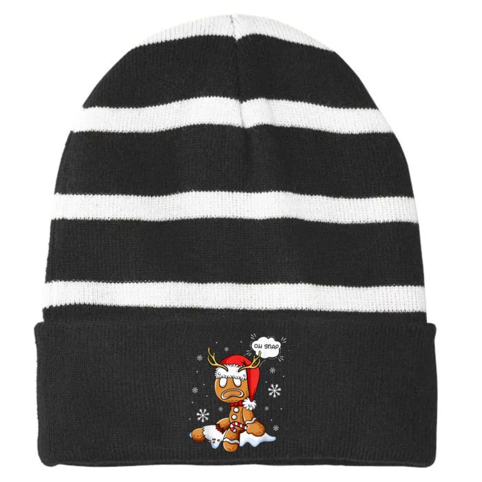 Oh Snap Gingerbread Man Santa Hat Ugly Christmas Baking Team Striped Beanie with Solid Band