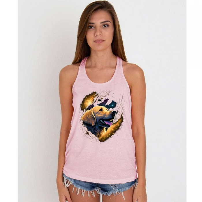 Outer Space Goldie On Galaxy Astronaut Golden Retriever Gift Women's Knotted Racerback Tank