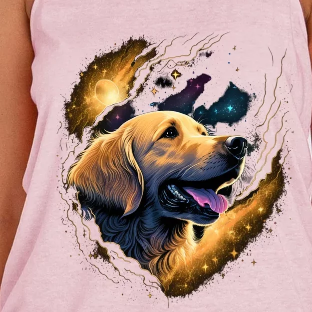 Outer Space Goldie On Galaxy Astronaut Golden Retriever Gift Women's Knotted Racerback Tank