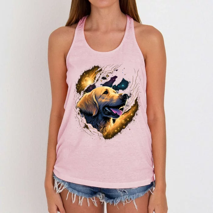 Outer Space Goldie On Galaxy Astronaut Golden Retriever Gift Women's Knotted Racerback Tank