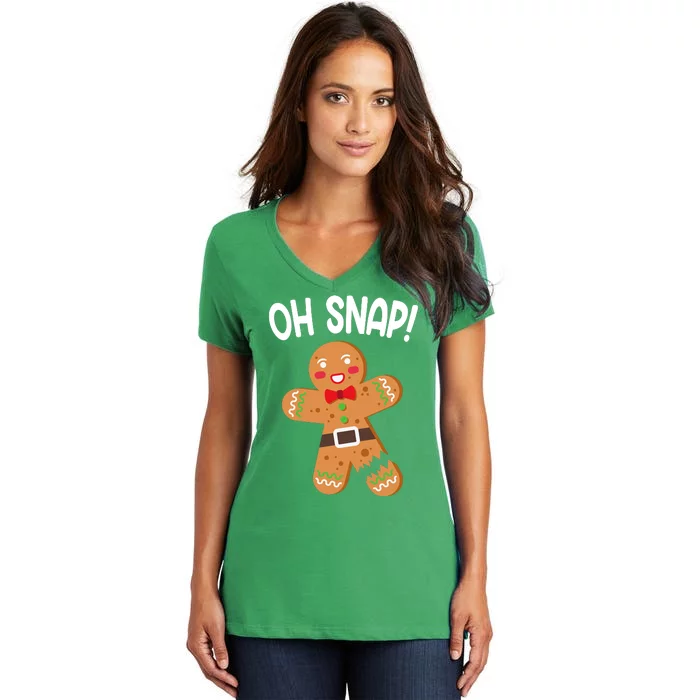 Oh Snap Gingerbread Funny Christmas Women's V-Neck T-Shirt