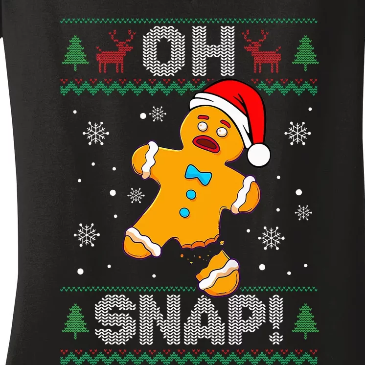 Oh Snap Gingerbread Man Christmas Funny Cookie Baking Xmas Women's V-Neck T-Shirt