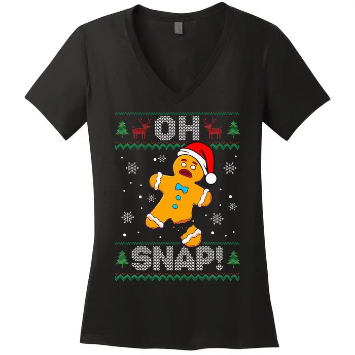 Oh Snap Gingerbread Man Christmas Funny Cookie Baking Xmas Women's V-Neck T-Shirt