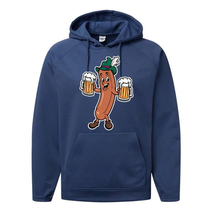 Oktoberfest Sausage Germany Lederhosen Bier Beer Performance Fleece Hoodie