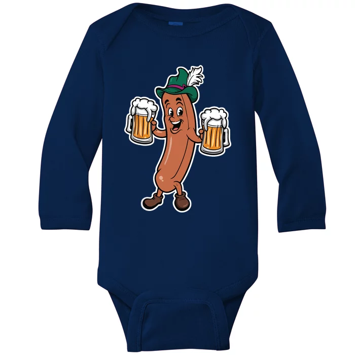 Oktoberfest Sausage Germany Lederhosen Bier Beer Baby Long Sleeve Bodysuit