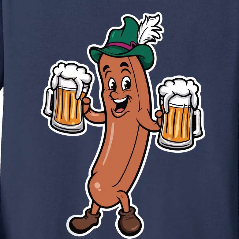 Oktoberfest Sausage Germany Lederhosen Bier Beer Kids Long Sleeve Shirt