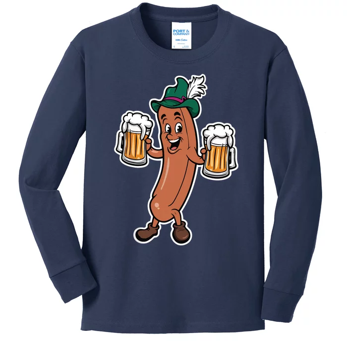 Oktoberfest Sausage Germany Lederhosen Bier Beer Kids Long Sleeve Shirt