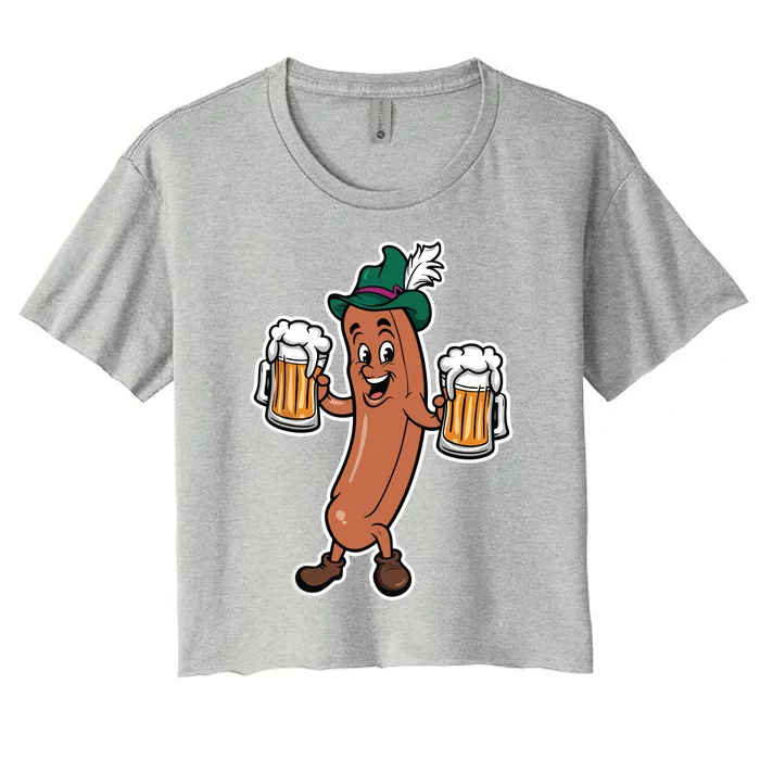 Oktoberfest Sausage Germany Lederhosen Bier Beer Women's Crop Top Tee