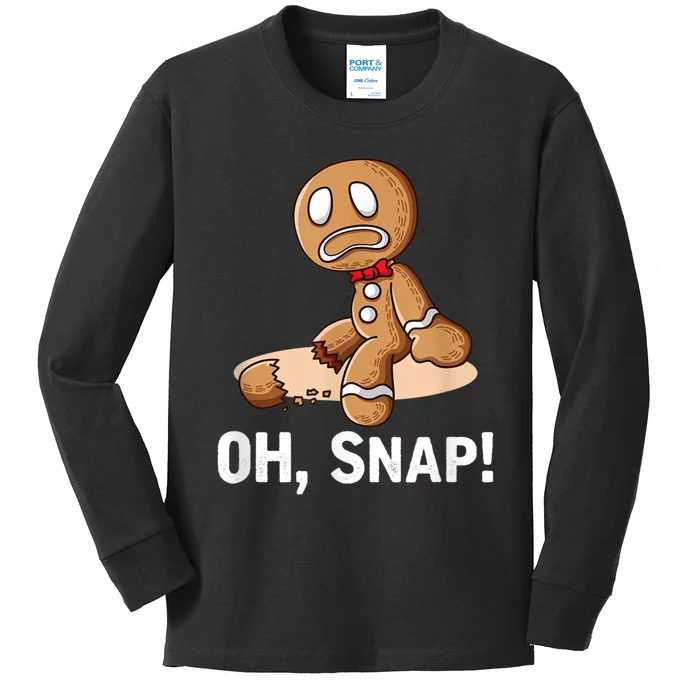 Oh Snap Gingerbread Cookie Man Broken Leg Kids Long Sleeve Shirt