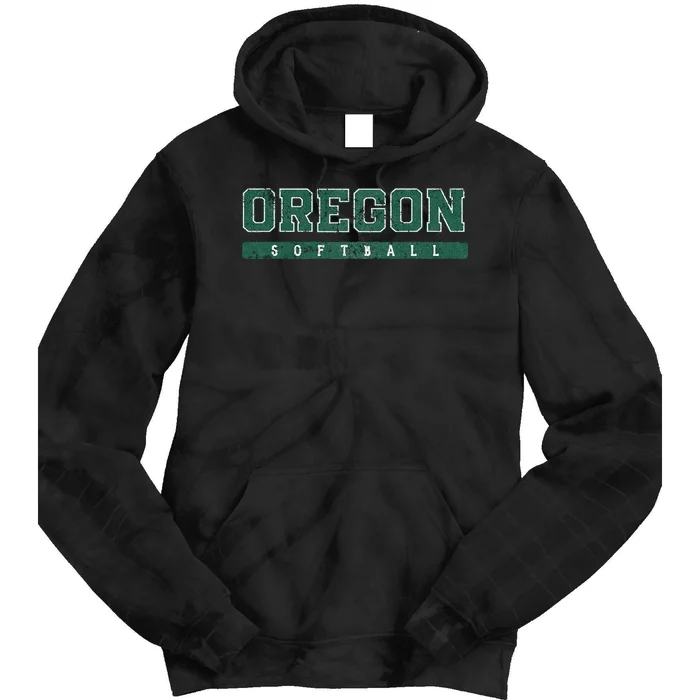 Oregon Softball Green Vintage Text Tie Dye Hoodie