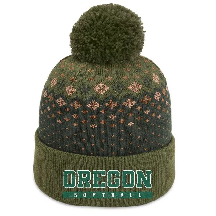 Oregon Softball Green Vintage Text The Baniff Cuffed Pom Beanie