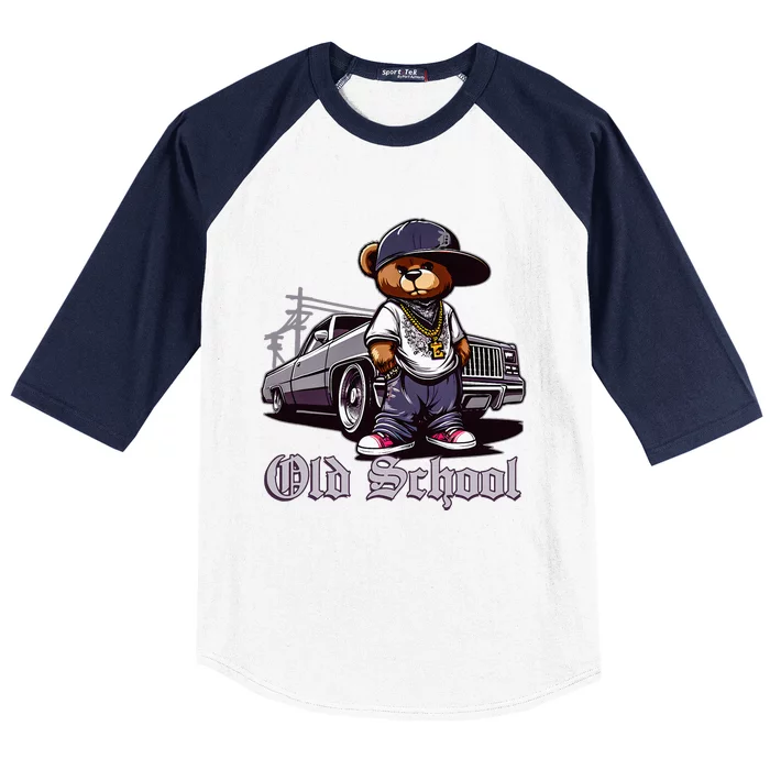 Old School Hip Hop Teddy Bear Lowrider Chicano Culture Cute Baseball Sleeve Shirt