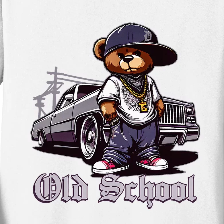 Old School Hip Hop Teddy Bear Lowrider Chicano Culture Cute Kids Long Sleeve Shirt