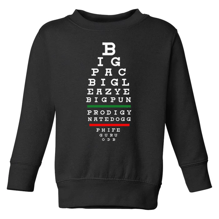 Old School Hip Hop Music Rap Legends Eye Chart 90s Hip Hop Toddler Sweatshirt