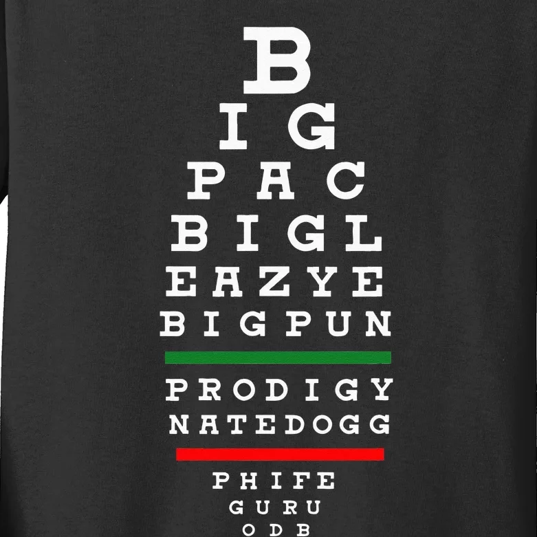 Old School Hip Hop Music Rap Legends Eye Chart 90s Hip Hop Kids Long Sleeve Shirt