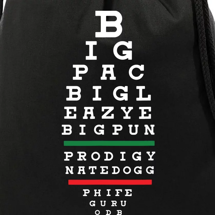 Old School Hip Hop Music Rap Legends Eye Chart 90s HipHop Drawstring Bag