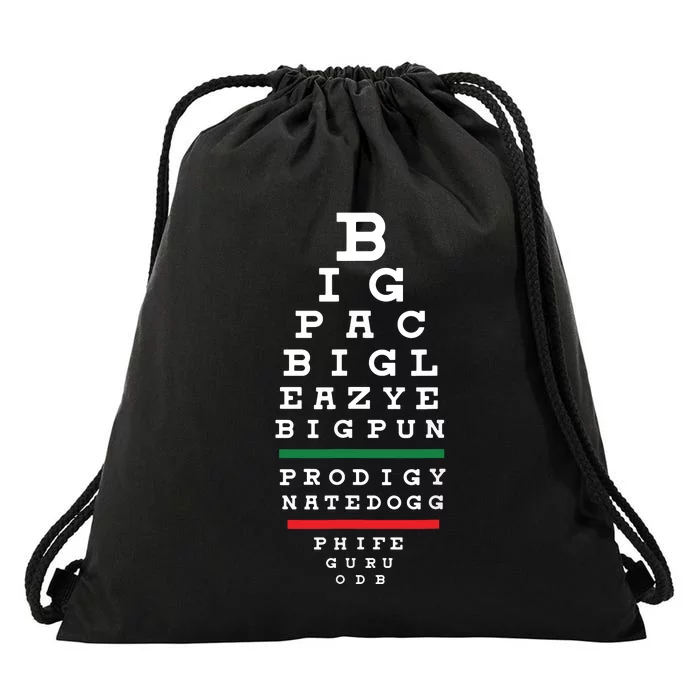 Old School Hip Hop Music Rap Legends Eye Chart 90s HipHop Drawstring Bag