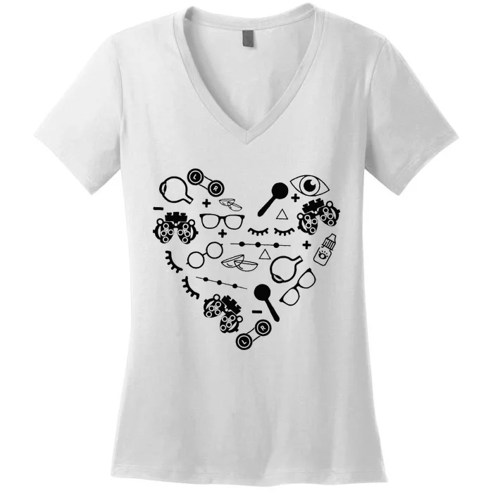 Optometry Symbols Heart Eyeglasses Spectacles Optician Life Women's V-Neck T-Shirt