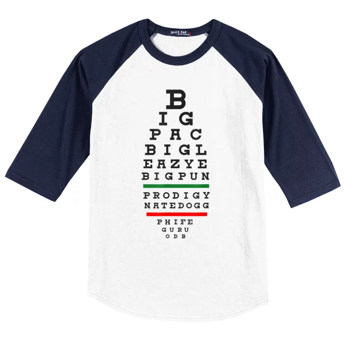 Old School Hip Hop Music Rap Legends Eye Chart 90s HipHop Baseball Sleeve Shirt