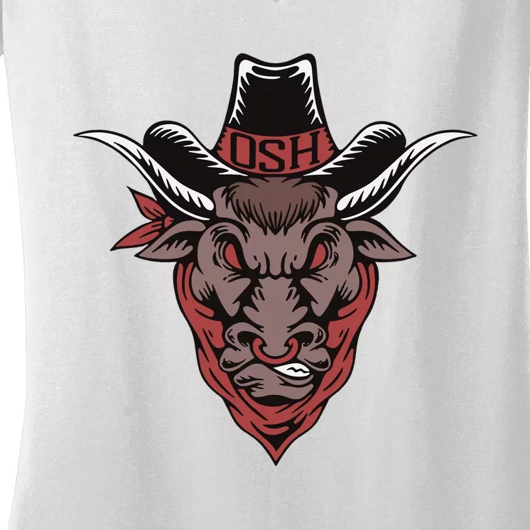 Old School Hats Bull Custom Printed Women's V-Neck T-Shirt