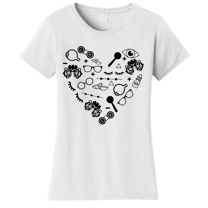 Optometry Symbols Heart Eyeglasses Spectacles Optician Life Women's T-Shirt