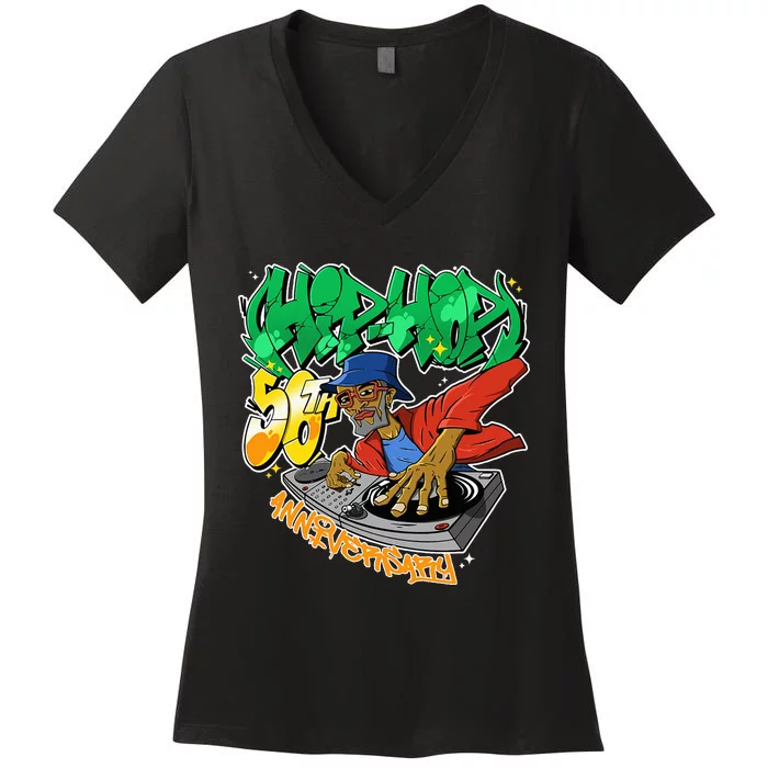 Old School Hip Hop Retro Hip Hop 90s Graffiti DJ Women's V-Neck T-Shirt