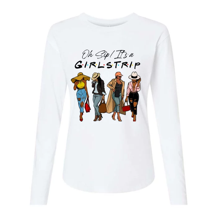 Oh Sip It's A Girls Trip Funny Wine Black Sistas Queen Womens Cotton Relaxed Long Sleeve T-Shirt