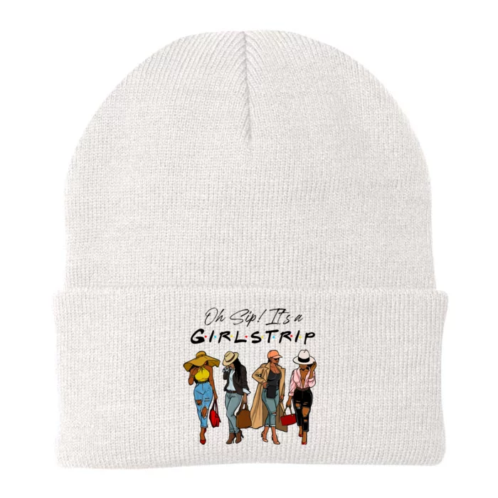 Oh Sip It's A Girls Trip Funny Wine Black Sistas Queen Knit Cap Winter Beanie