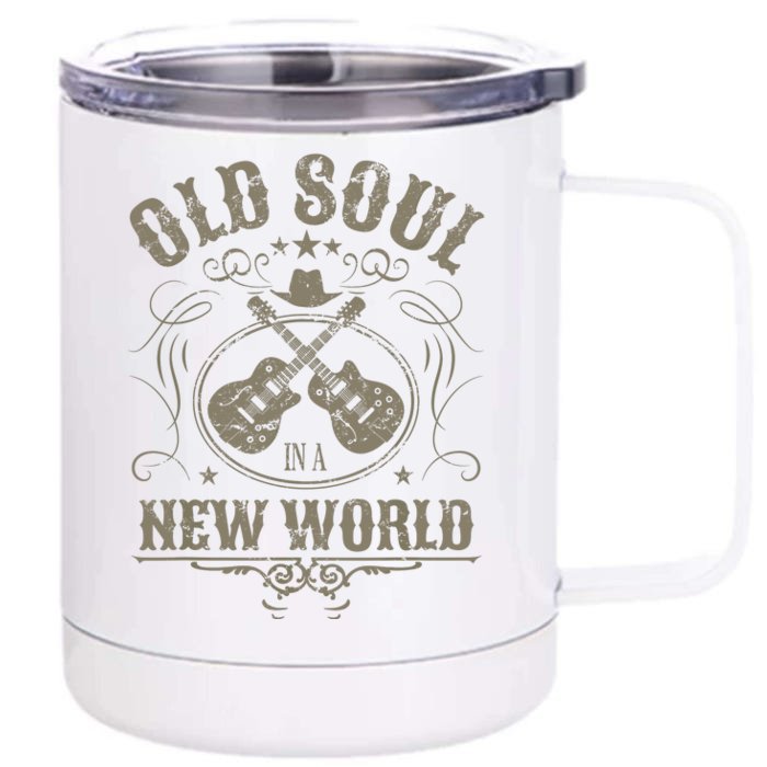 Old Soul In A New World Country Bluegrass Music Guitar Fan Front & Back 12oz Stainless Steel Tumbler Cup