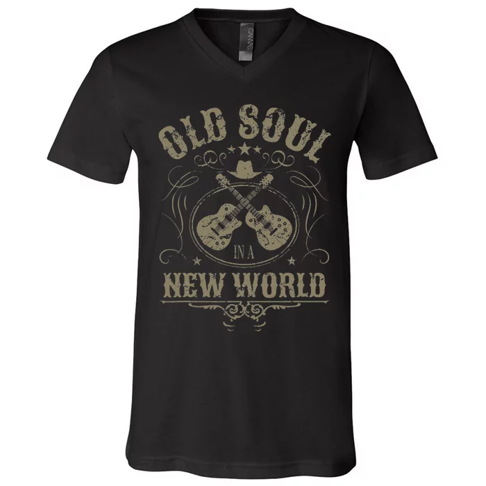 Old Soul In A New World Country Bluegrass Music Guitar Fan V-Neck T-Shirt