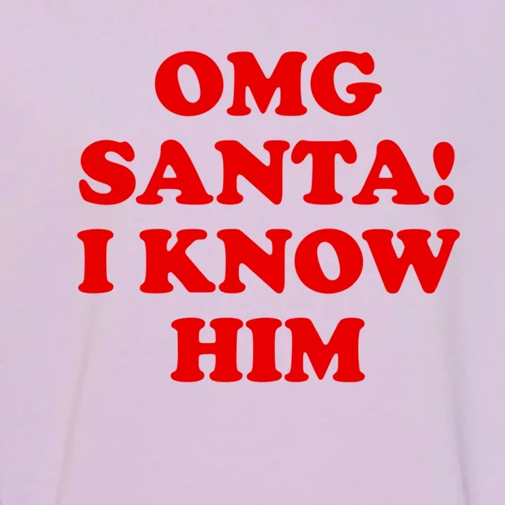 Omg Santa I Know Him Cool Gift Funny Holiday Cheer Gift Xmas Gift Garment-Dyed Sweatshirt