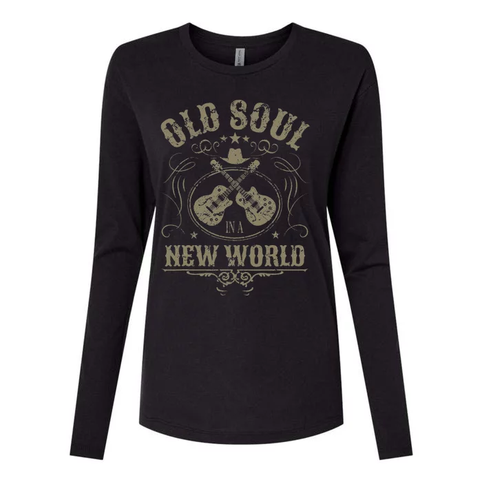 Old Soul In A New World Country Bluegrass Music Guitar Fan Womens Cotton Relaxed Long Sleeve T-Shirt