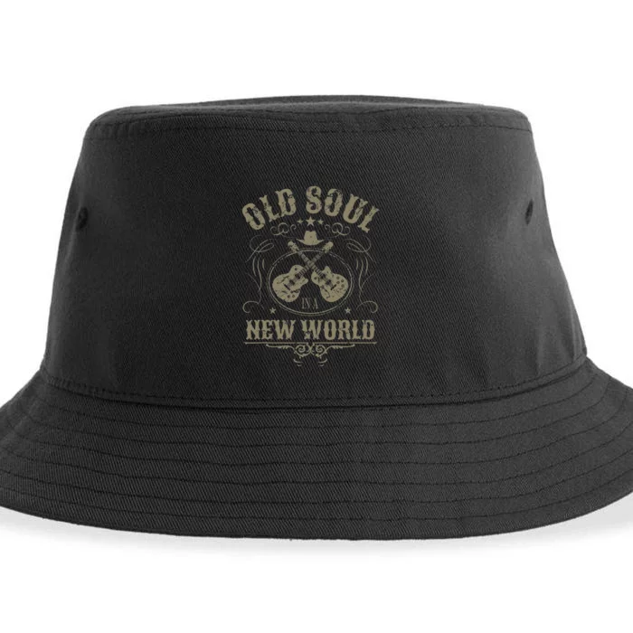 Old Soul In A New World Country Bluegrass Music Guitar Fan Sustainable Bucket Hat